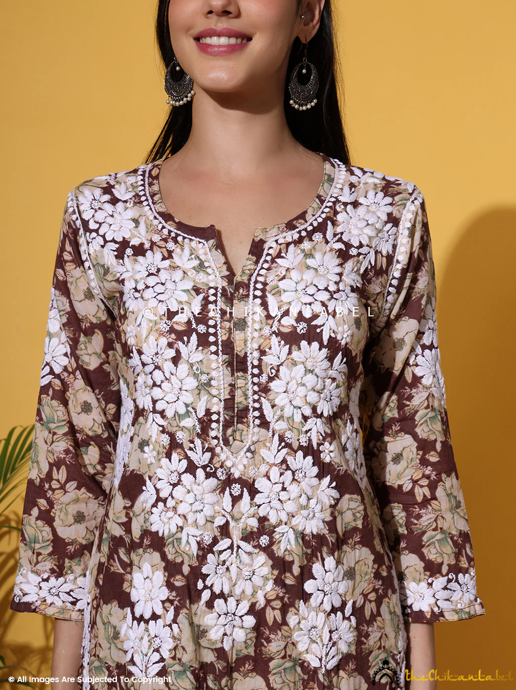 Fara Mulmul Cotton Chikankari Kurta Set - Brown - Image 2