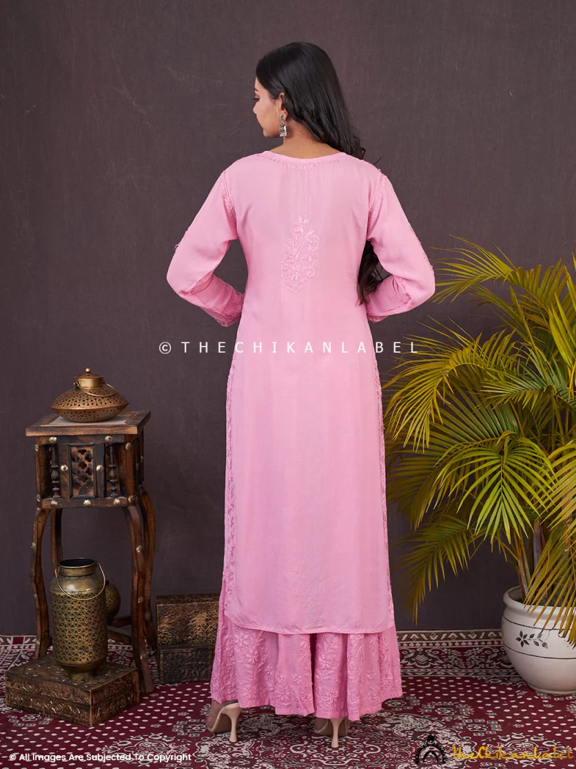 Bubblegum Zehna Modal Chikankari Kurta Set - Image 3