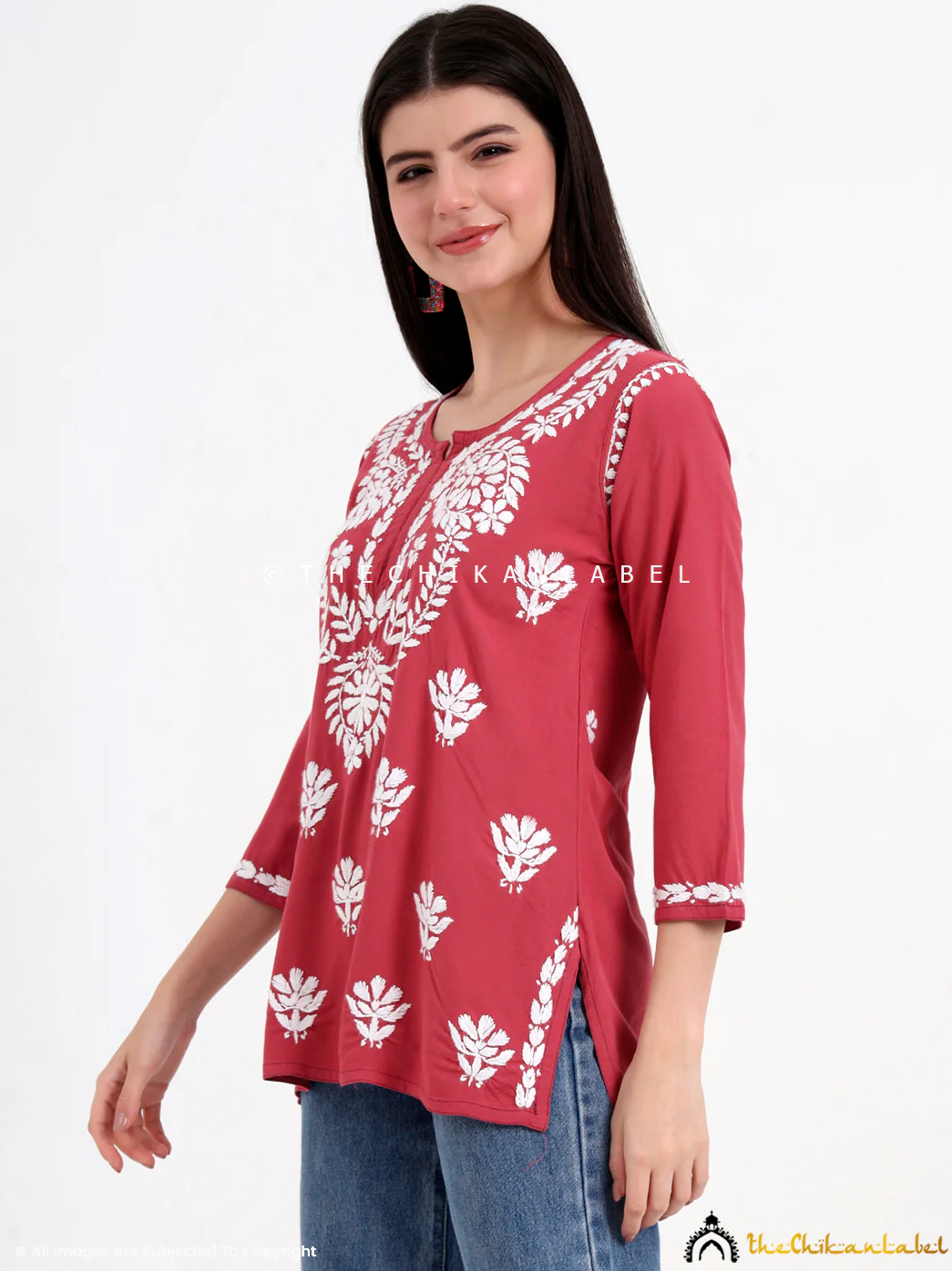 Chahat Rayon Chikankari Short Top - Candy Pink - Image 2