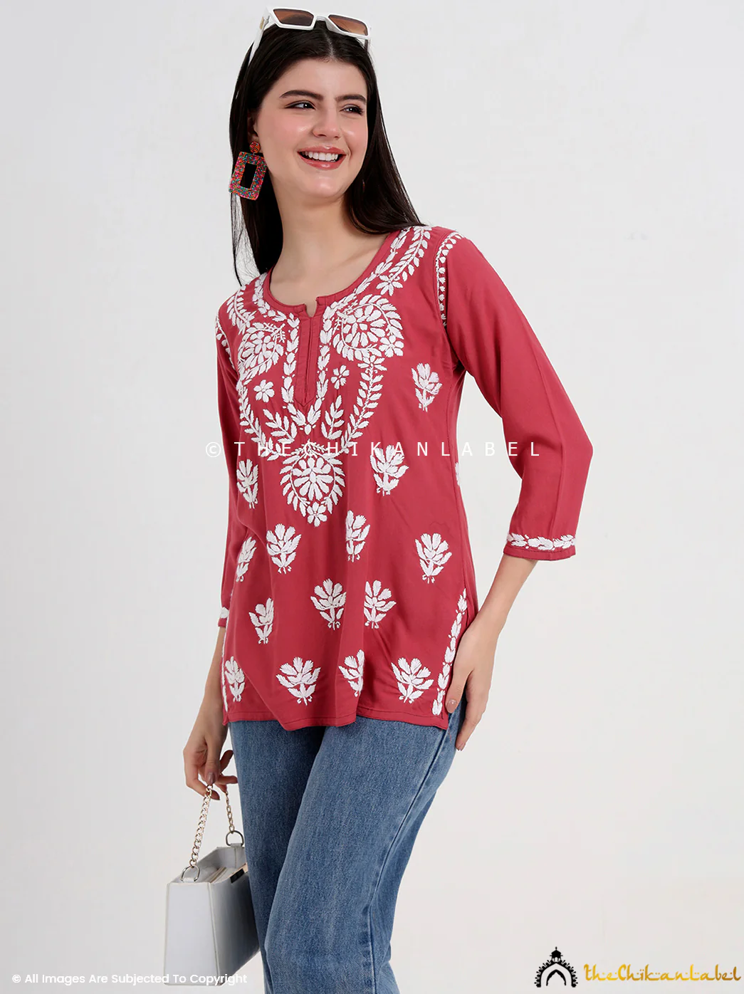 Chahat Rayon Chikankari Short Top - Candy Pink - Image 5