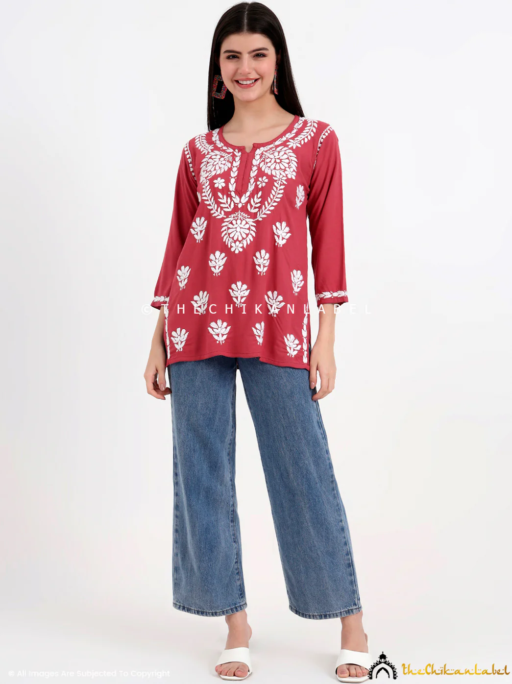 Chahat Rayon Chikankari Short Top - Candy Pink - Image 6