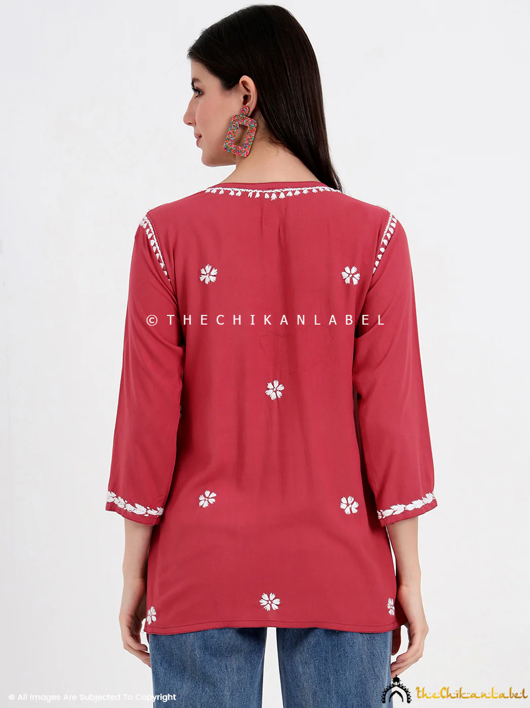 Chahat Rayon Chikankari Short Top - Candy Pink - Image 7