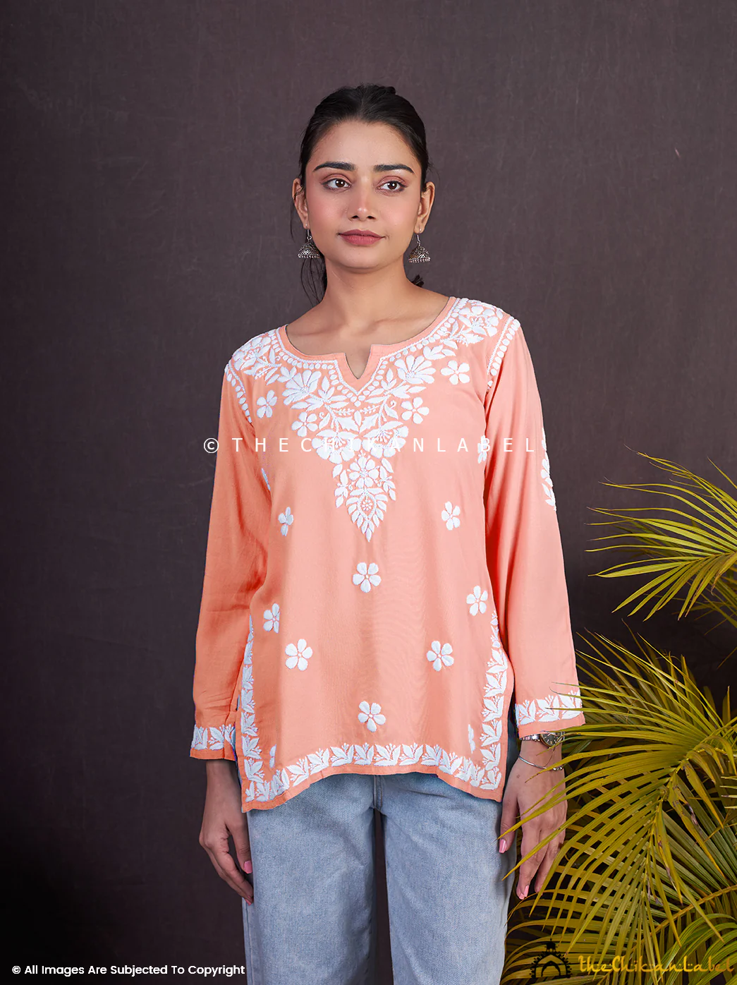 Sangeet Modal Chikankari Short Kurta-Carrot - Image 2