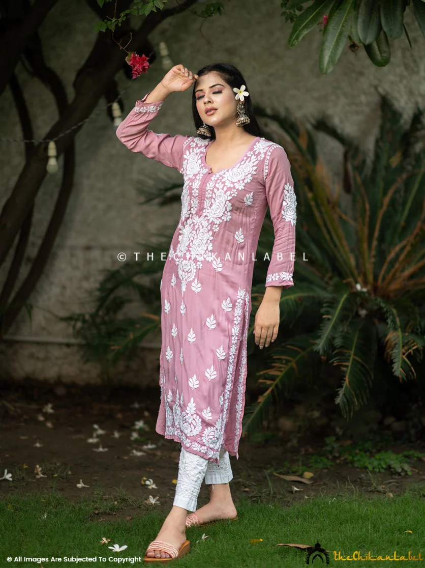 Champagne Safa Muslin Chikankari Straight Kurti - Image 6