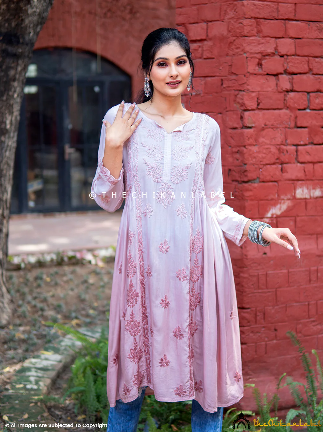 Anisa Modal Chikankari A-Line Kurti - Choco - Image 3