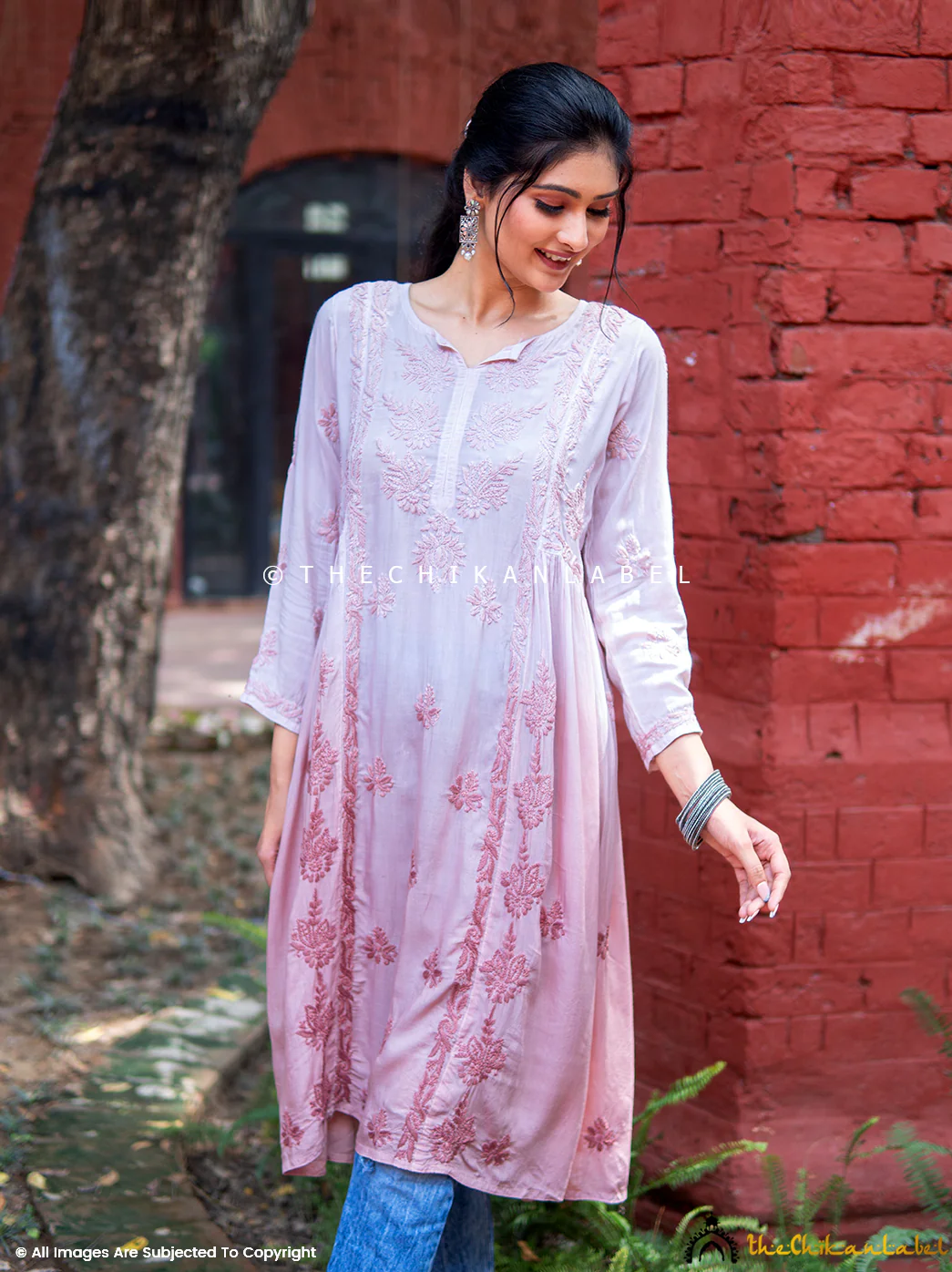 Anisa Modal Chikankari A-Line Kurti - Choco - Image 4
