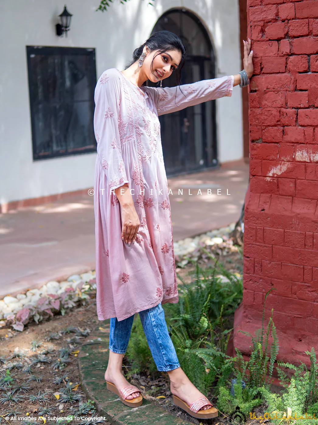 Anisa Modal Chikankari A-Line Kurti - Choco - Image 5