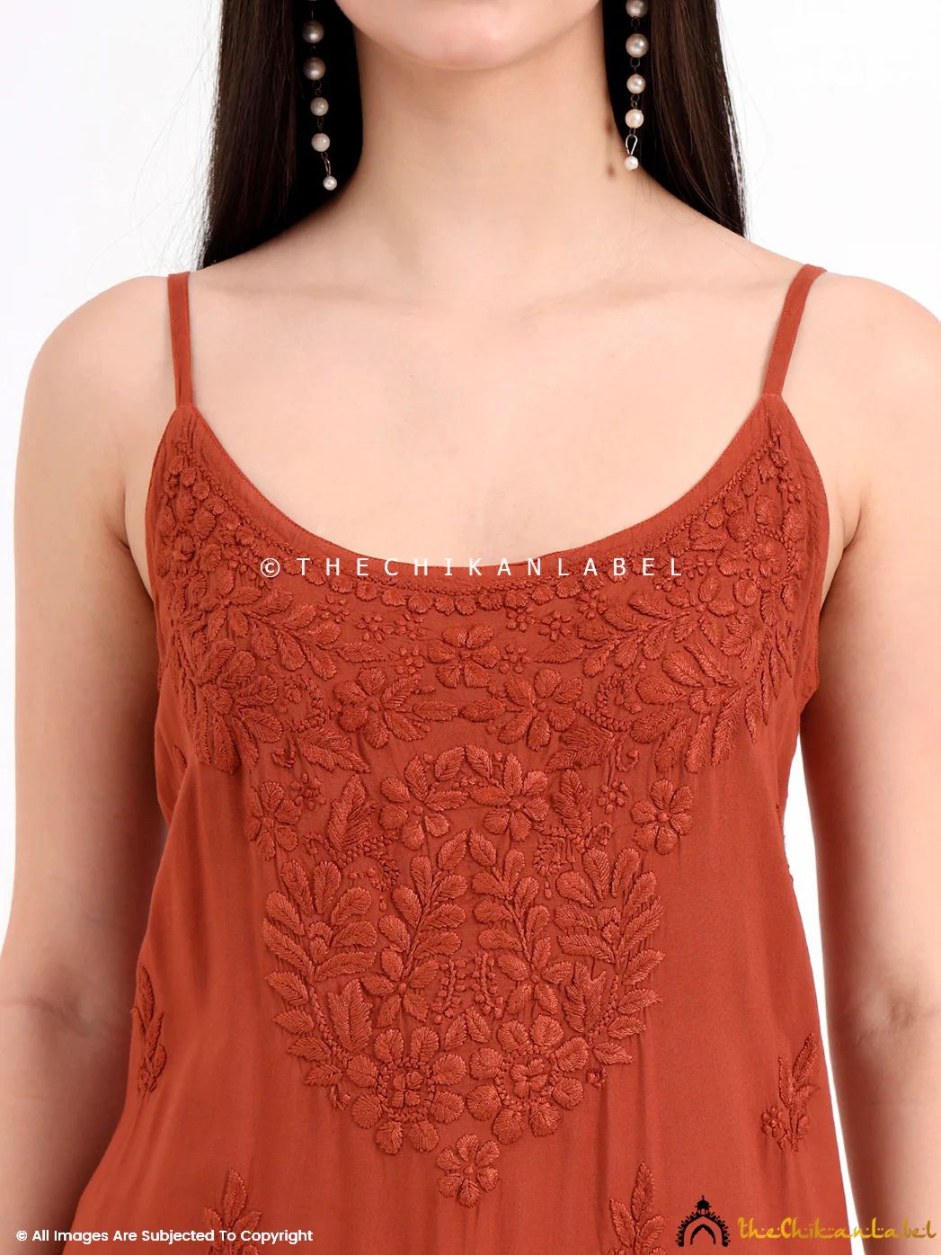 Avleen Modal Chikankari Strappy Short Kurta - Choco - Image 2
