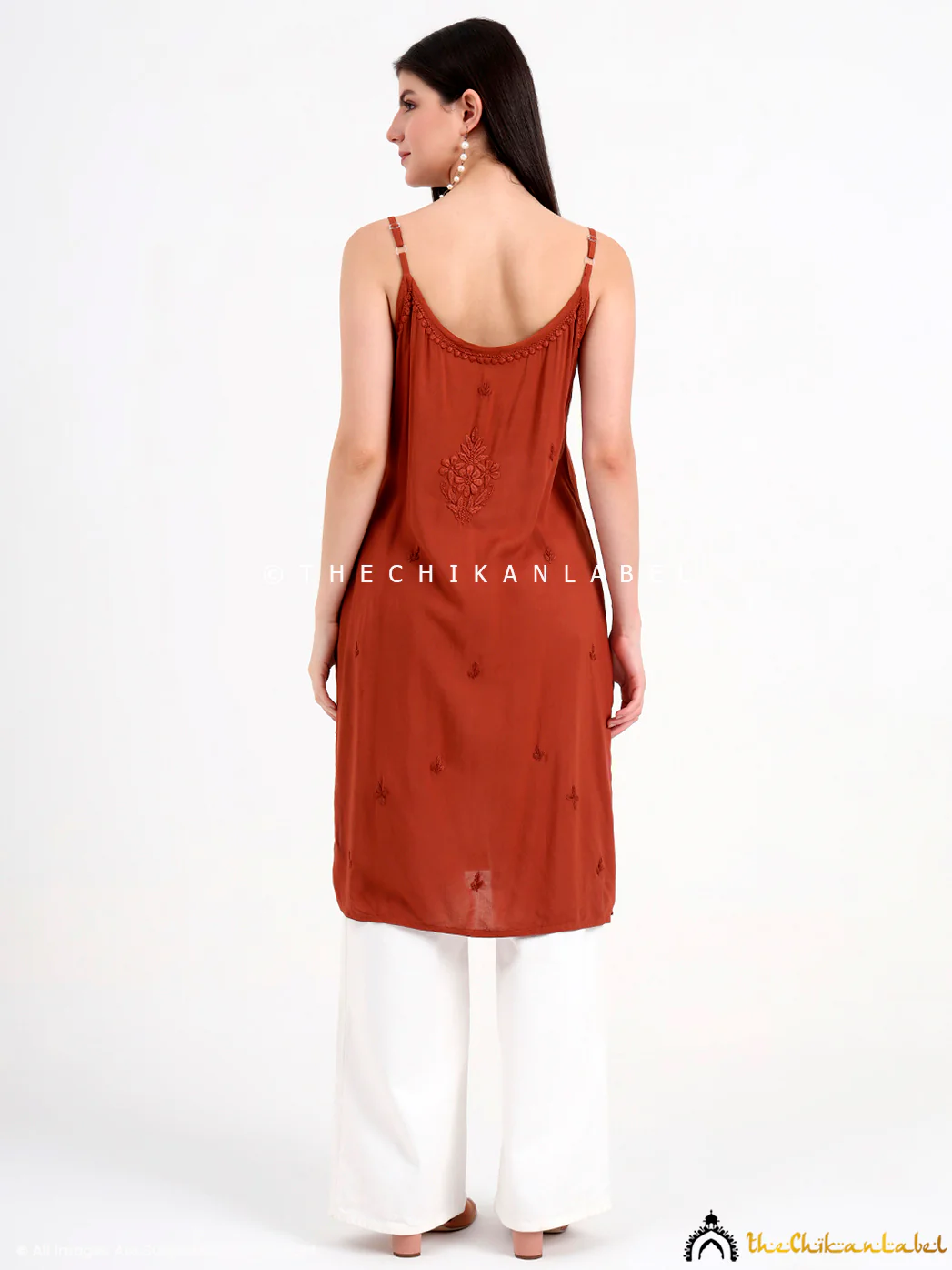 Avleen Modal Chikankari Strappy Short Kurta - Choco - Image 3