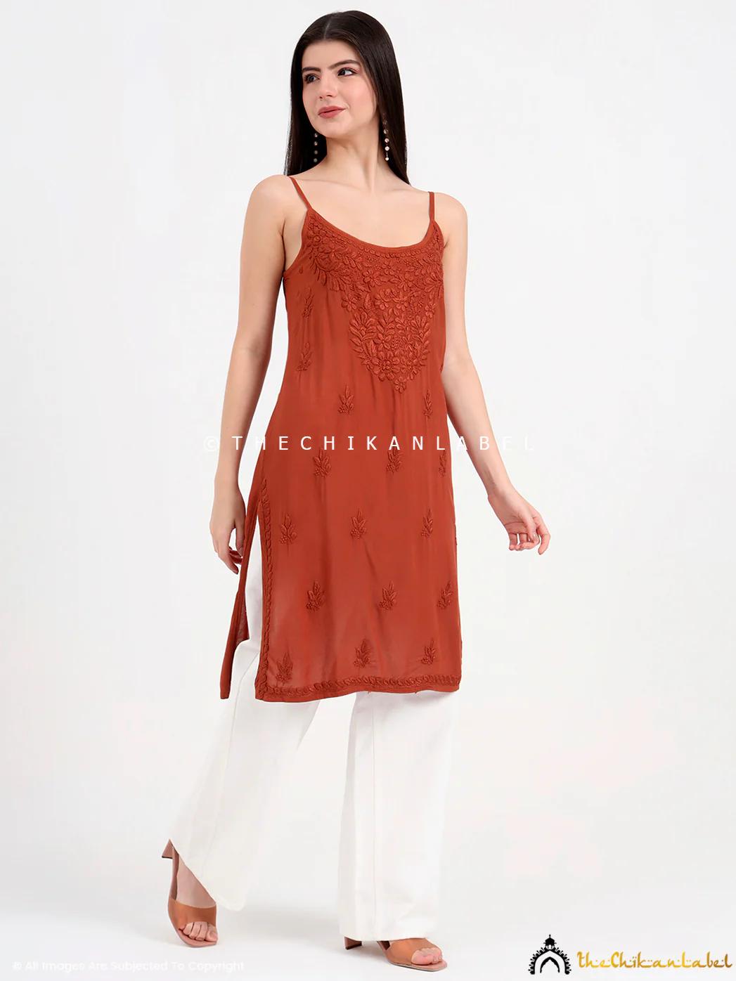 Avleen Modal Chikankari Strappy Short Kurta - Choco - Image 4