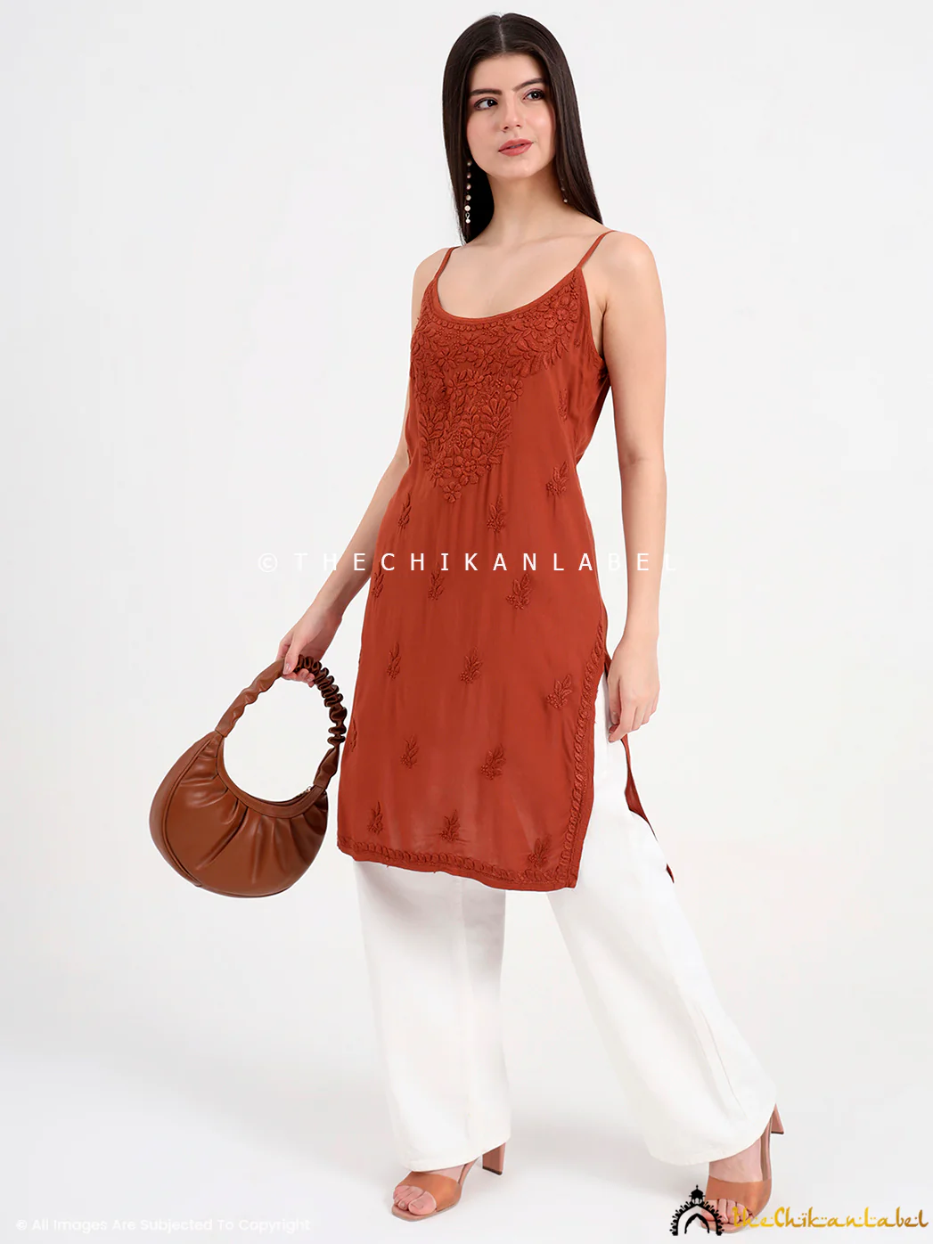 Avleen Modal Chikankari Strappy Short Kurta - Choco - Image 5