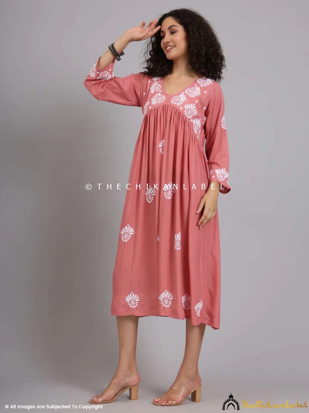 Aina Modal Chikankari Alia Cut A-Line Kurti-Coral - Image 6