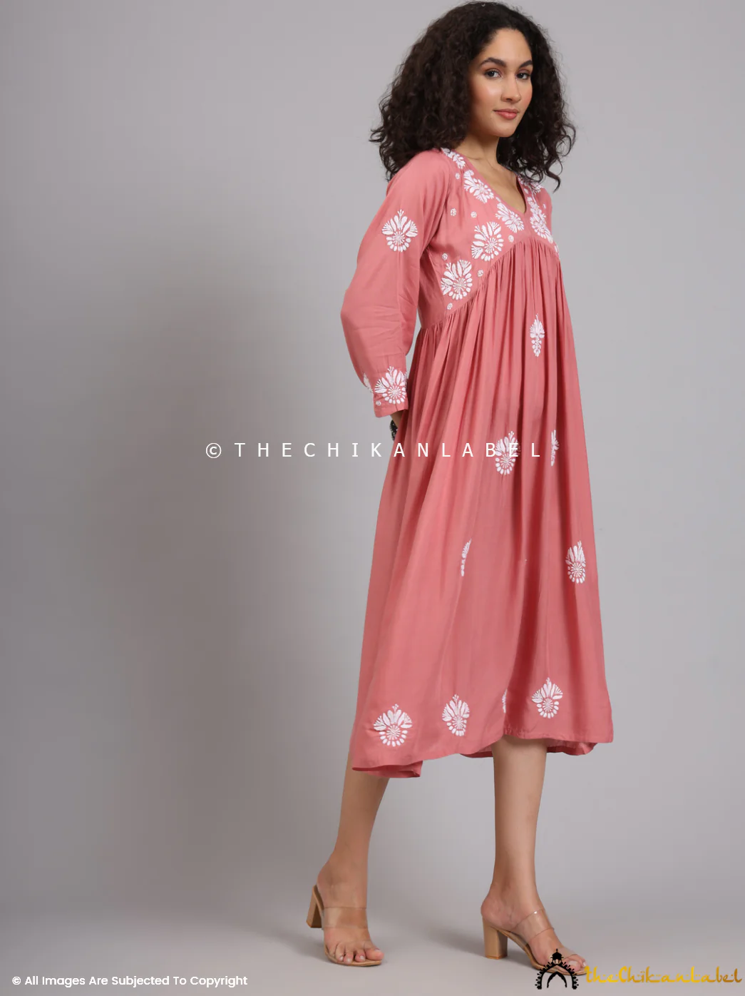 Aina Modal Chikankari Alia Cut A-Line Kurti-Coral - Image 7