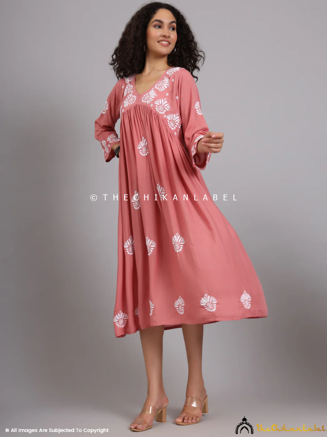 Aina Modal Chikankari Alia Cut A-Line Kurti-Coral - Image 8