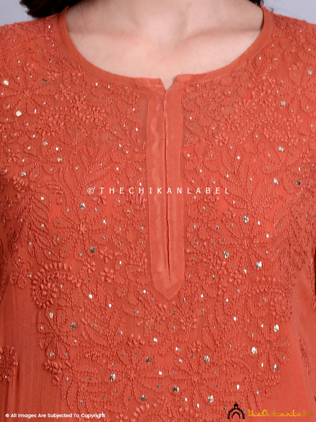 Meiraa Viscose Chikankari Straight Kurti - Coral - Image 2