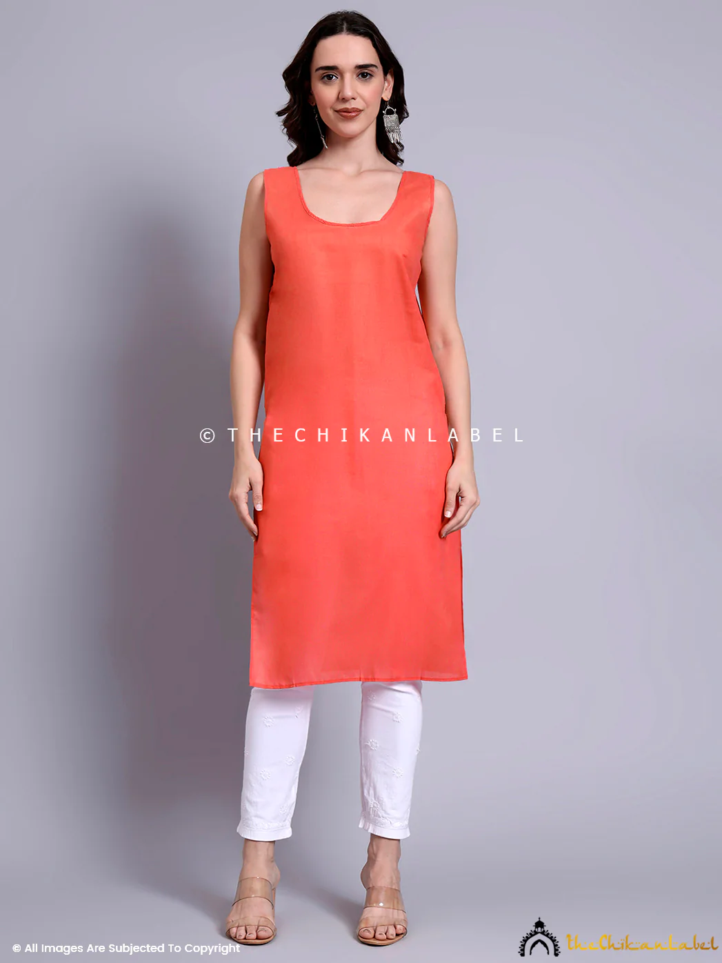 Meiraa Viscose Chikankari Straight Kurti - Coral - Image 7