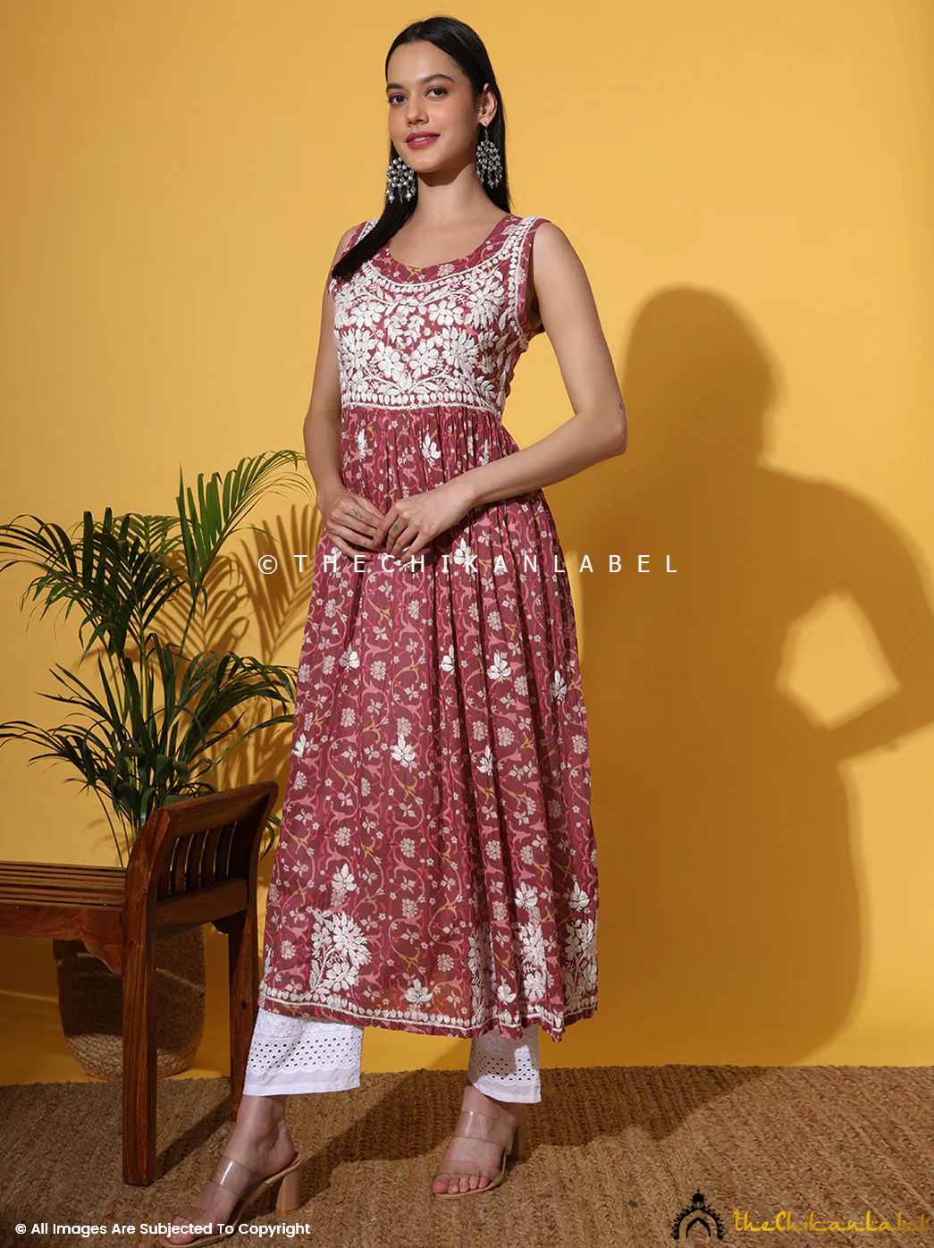 Rahila Mulmul Printed Sleeveless A-Line Kurti - Coral - Image 10