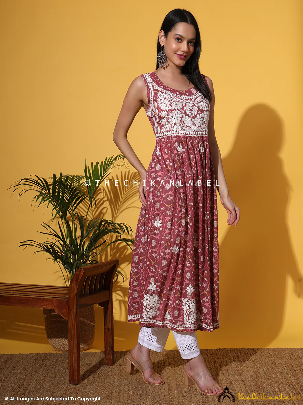 Rahila Mulmul Printed Sleeveless A-Line Kurti - Coral - Image 11