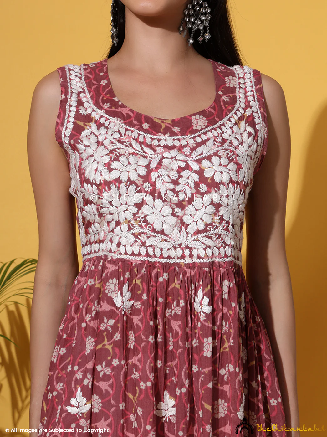 Rahila Mulmul Printed Sleeveless A-Line Kurti - Coral - Image 2