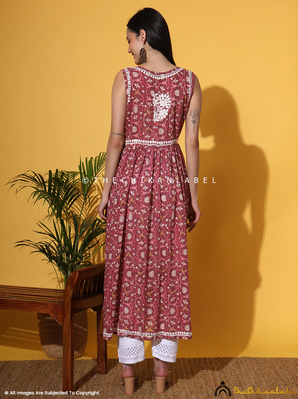 Rahila Mulmul Printed Sleeveless A-Line Kurti - Coral - Image 3