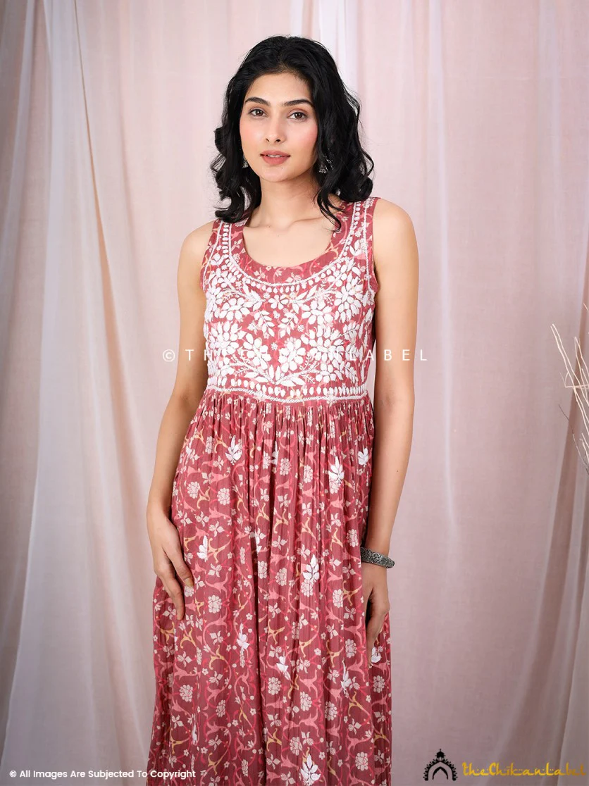 Rahila Mulmul Printed Sleeveless A-Line Kurti - Coral - Image 5