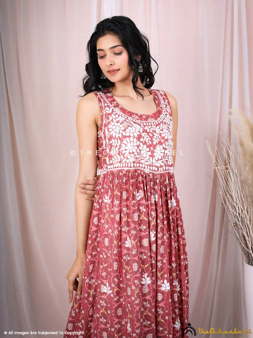Rahila Mulmul Printed Sleeveless A-Line Kurti - Coral - Image 8