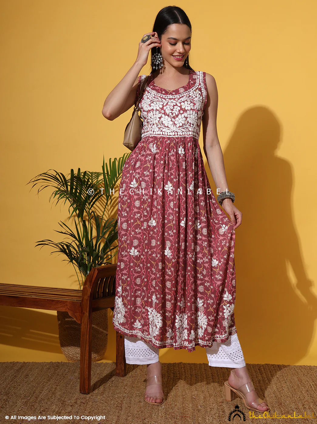 Rahila Mulmul Printed Sleeveless A-Line Kurti - Coral - Image 9