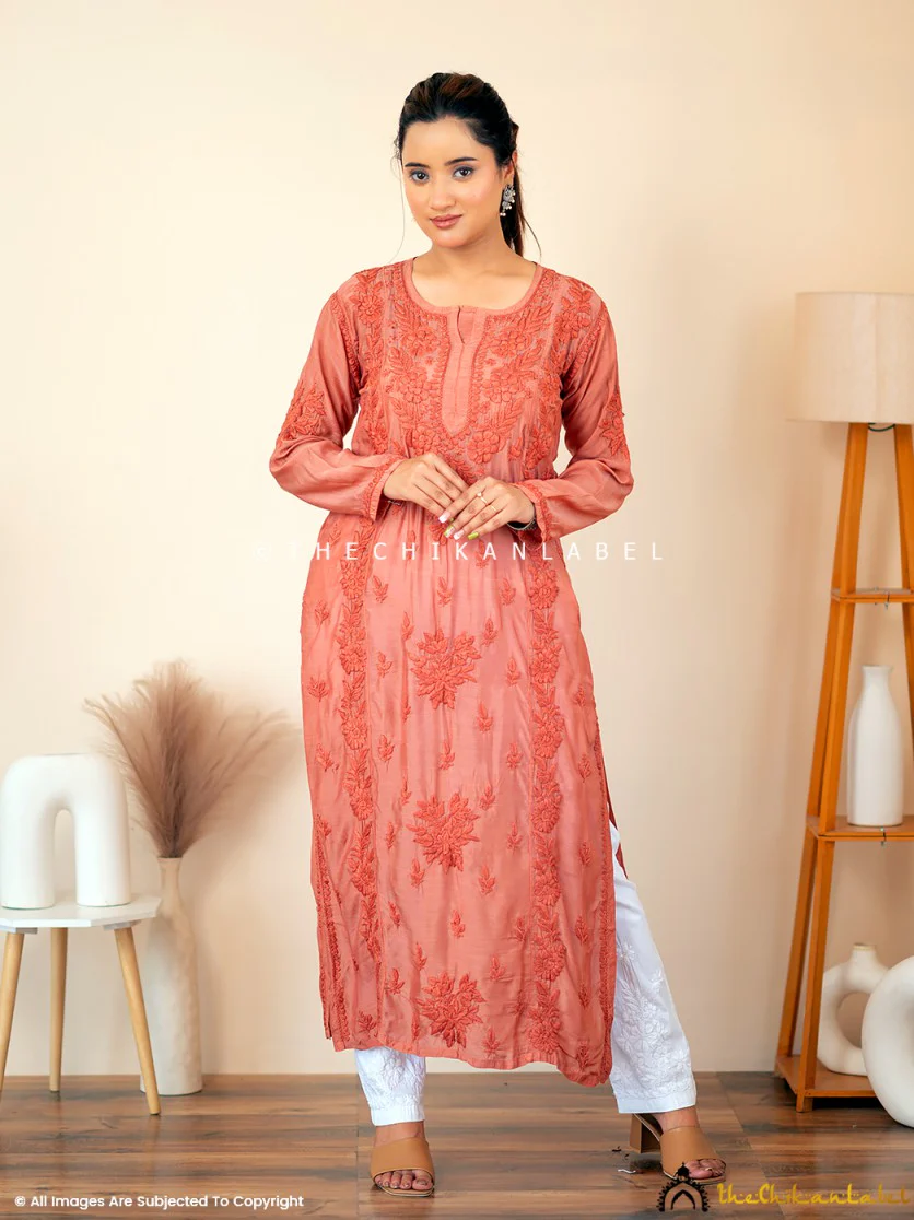 Coral Suha Chikankari Straight Kurti - Image 4