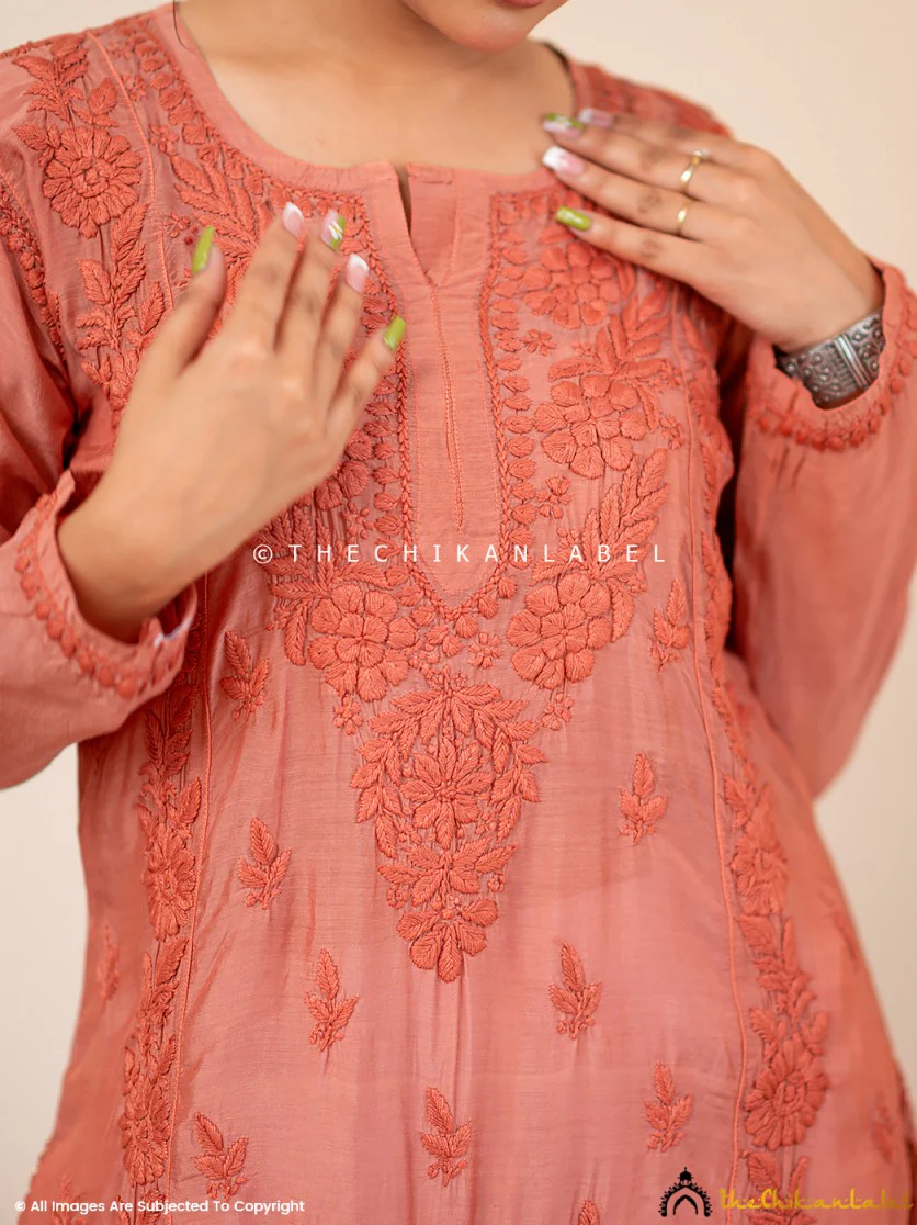 Coral Suha Chikankari Straight Kurti - Image 5