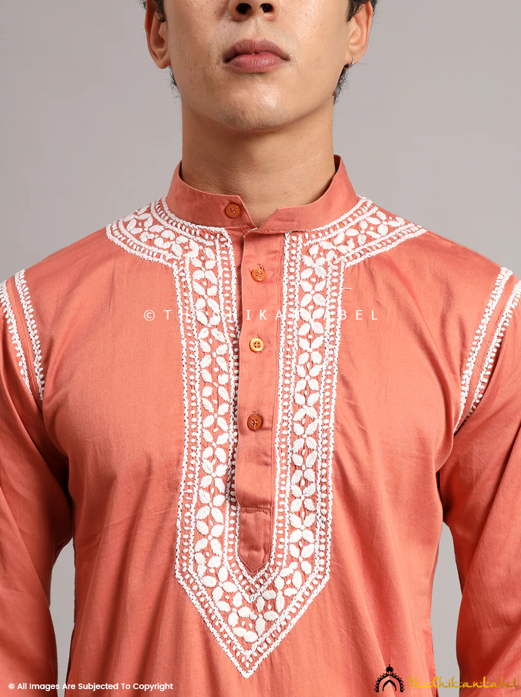 Coral Uman Cotton Chikankari Men's Kurta - Image 2