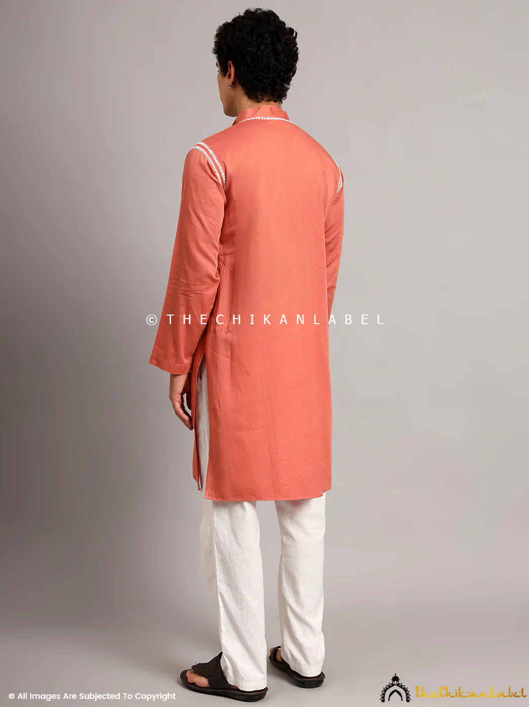 Coral Uman Cotton Chikankari Men's Kurta - Image 3