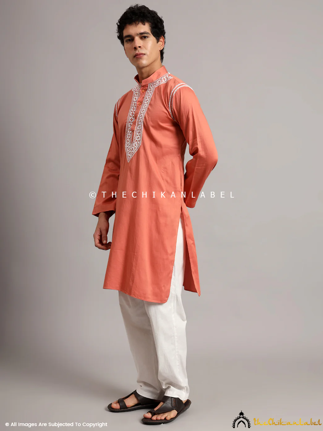 Coral Uman Cotton Chikankari Men's Kurta - Image 6