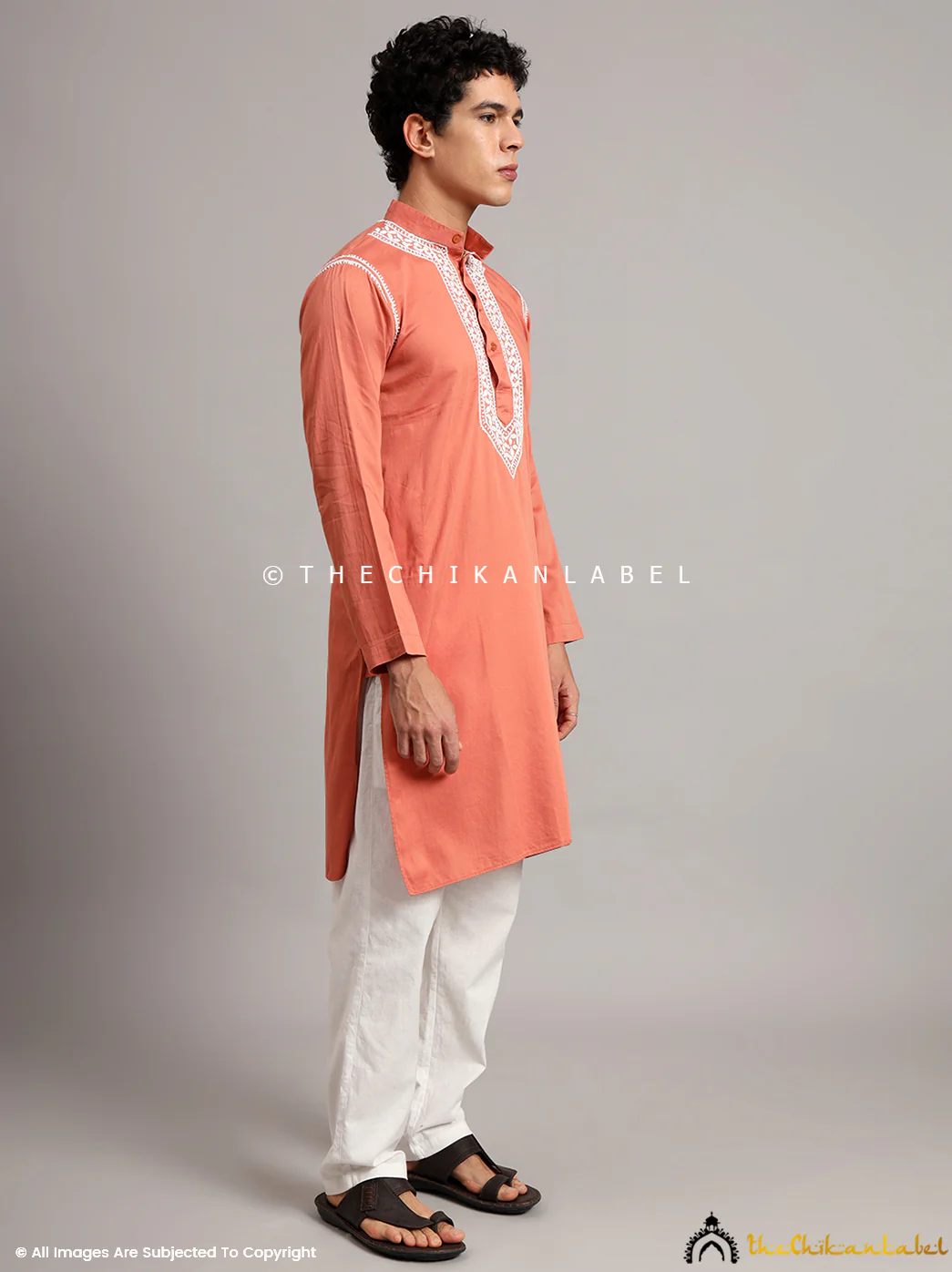 Coral Uman Cotton Chikankari Men's Kurta - Image 7