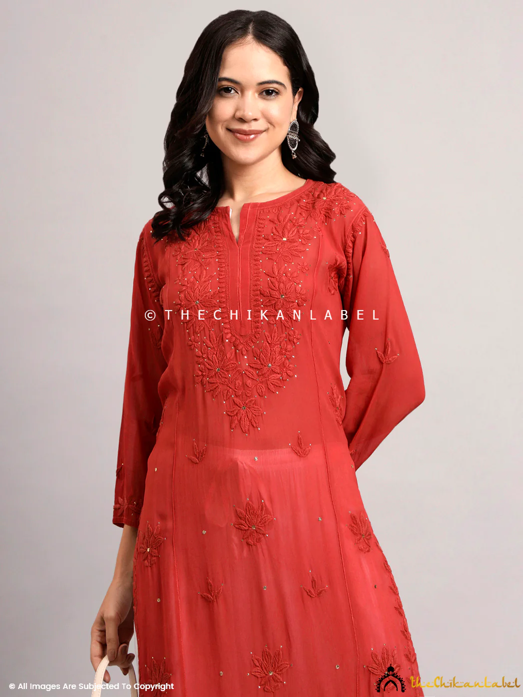 Yamini Viscose Chikankari Straight Kurti - Coral - Image 7