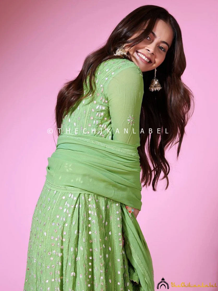 Devoleena Bhattacharjee in Green Sufiya Viscose Chikankari Anarkali - Image 5