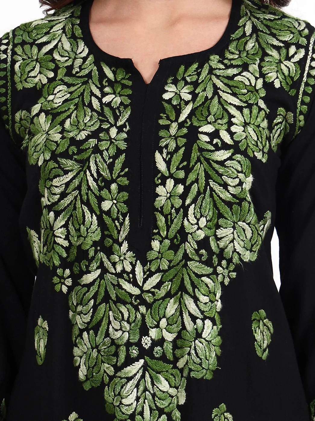Ekisha Rayon Chikankari Kurti Palazzo Set - Green - Image 2