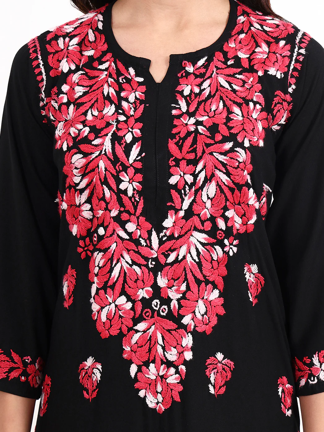 Ekisha Rayon Chikankari Kurti Palazzo Set - Red - Image 2