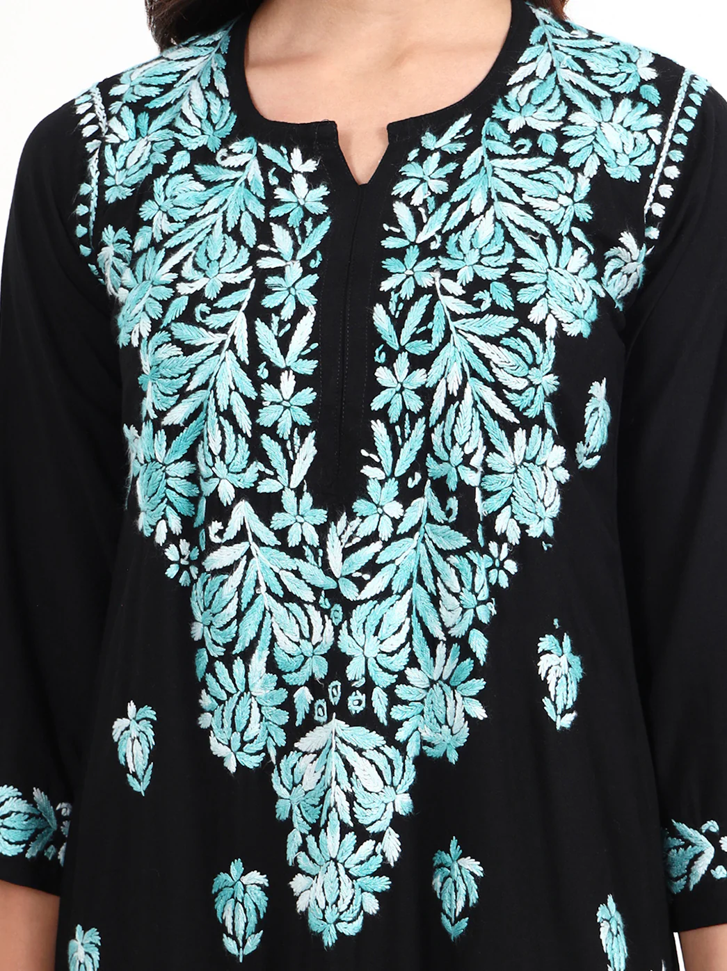 Ekisha Rayon Chikankari Kurti Palazzo Set - Sea Green - Image 2