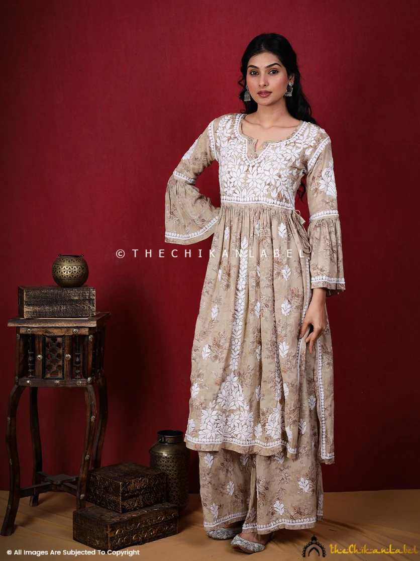 Eliza Modal Chikankari Kurta Set-Beige - Image 10