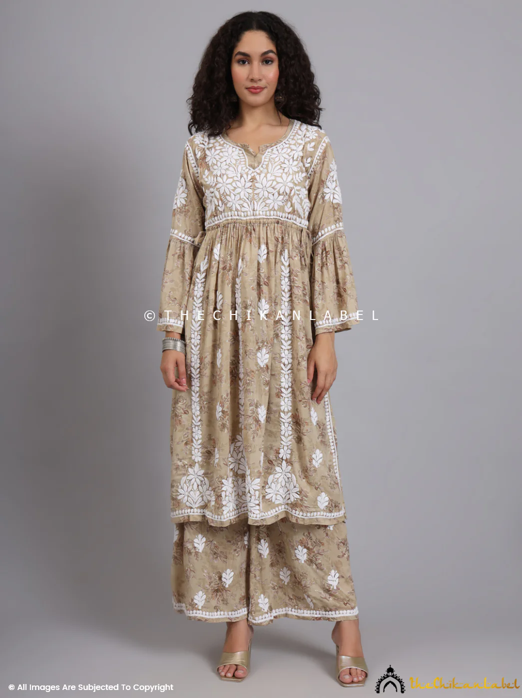 Eliza Modal Chikankari Kurta Set-Beige - Image 11
