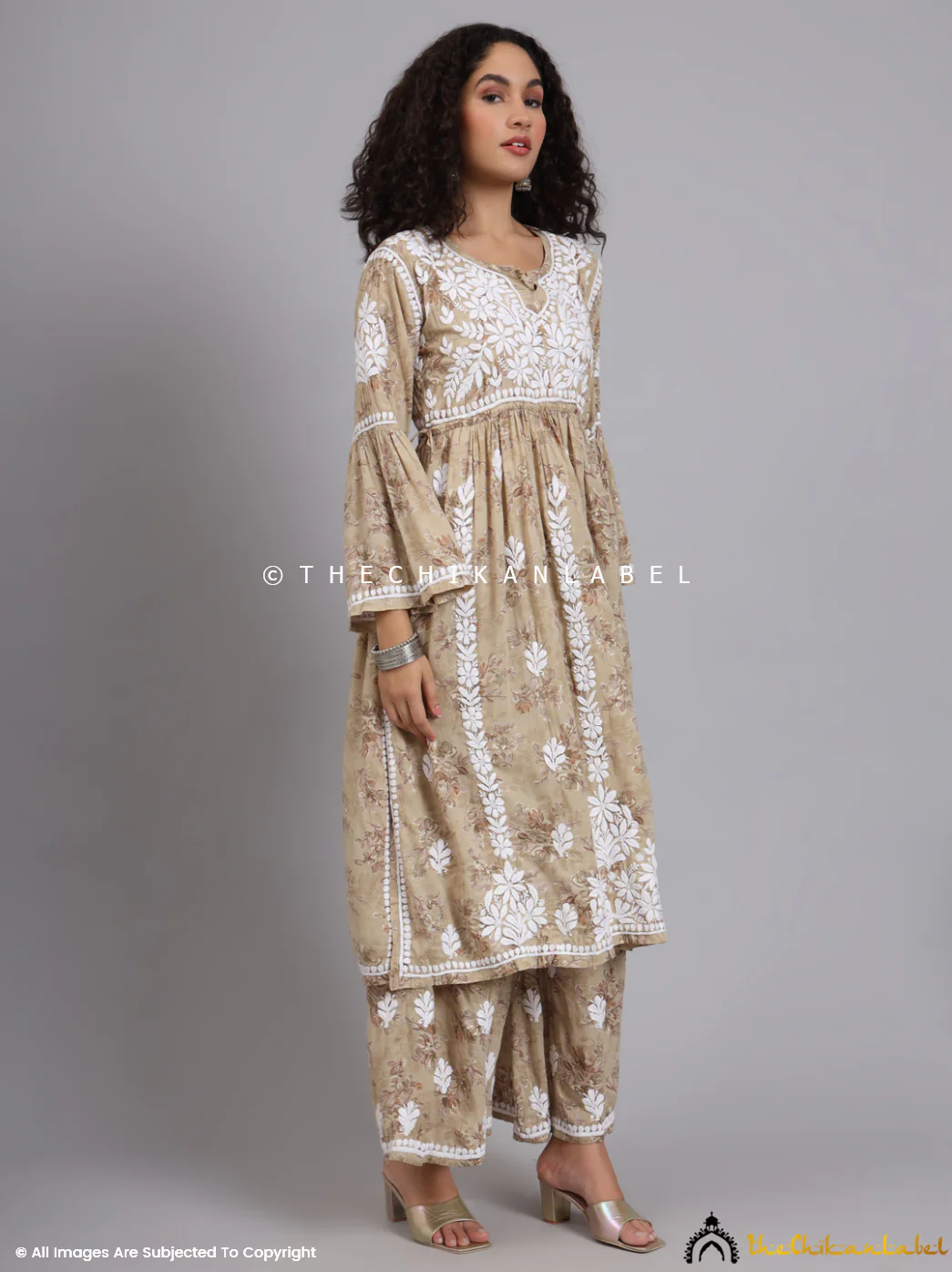 Eliza Modal Chikankari Kurta Set-Beige - Image 12