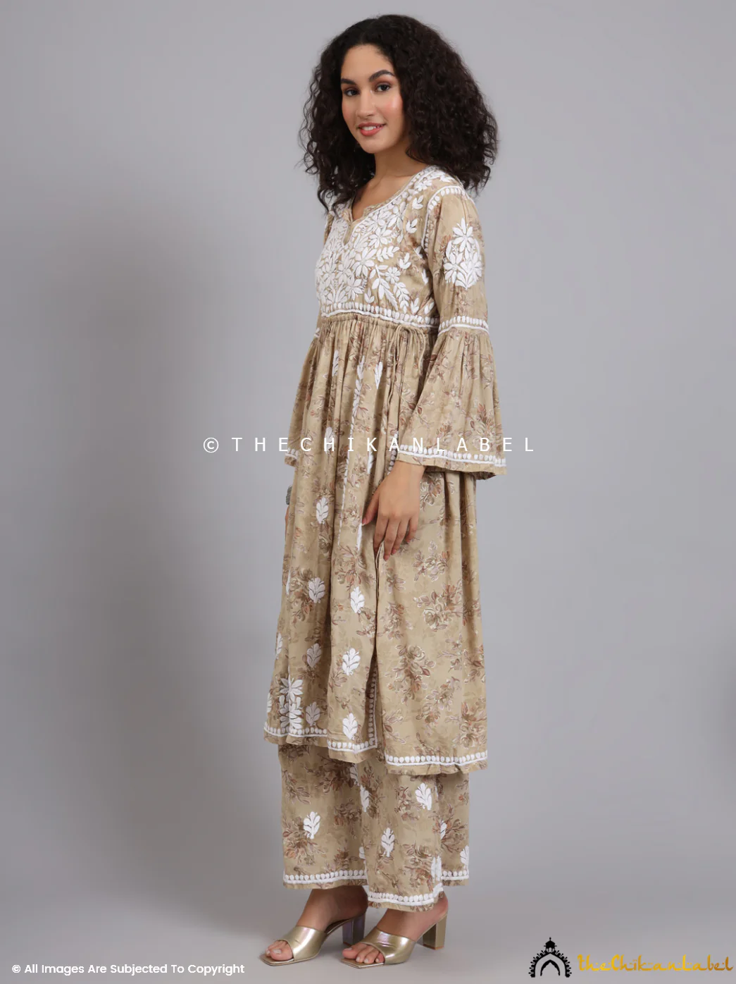 Eliza Modal Chikankari Kurta Set-Beige - Image 13