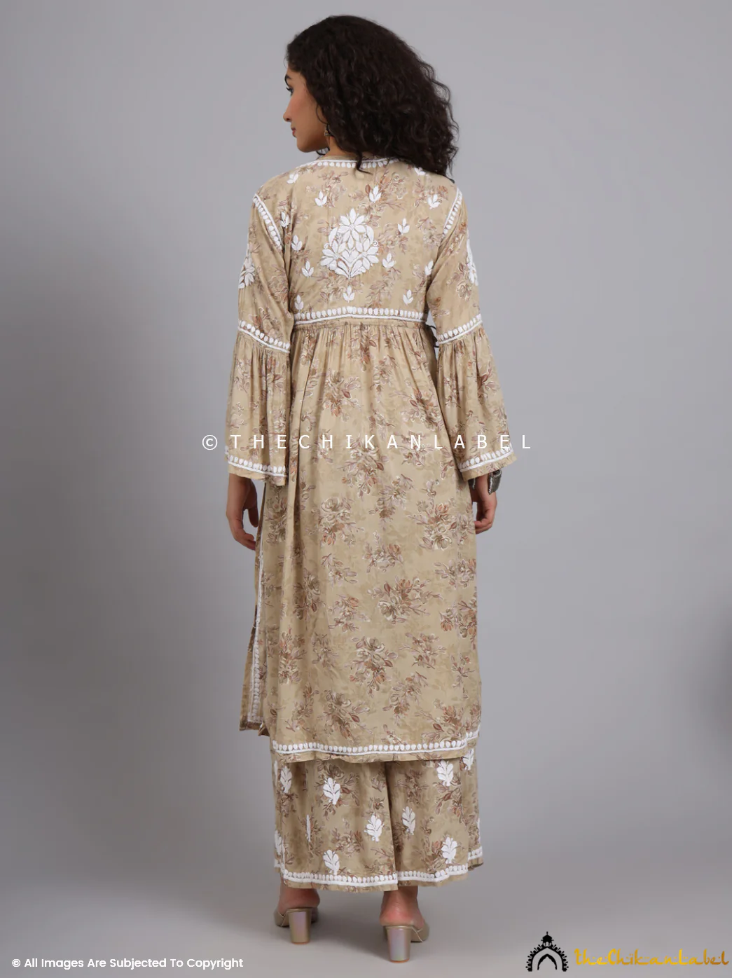 Eliza Modal Chikankari Kurta Set-Beige - Image 3
