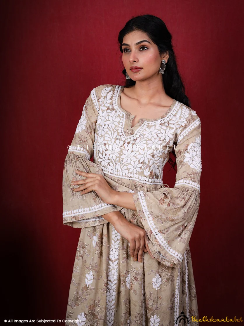 Eliza Modal Chikankari Kurta Set-Beige - Image 6