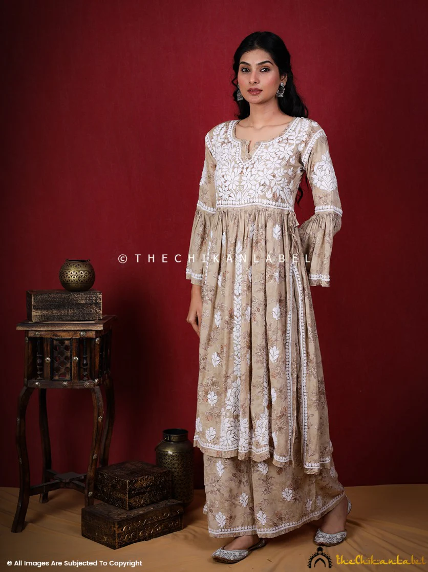 Eliza Modal Chikankari Kurta Set-Beige - Image 8