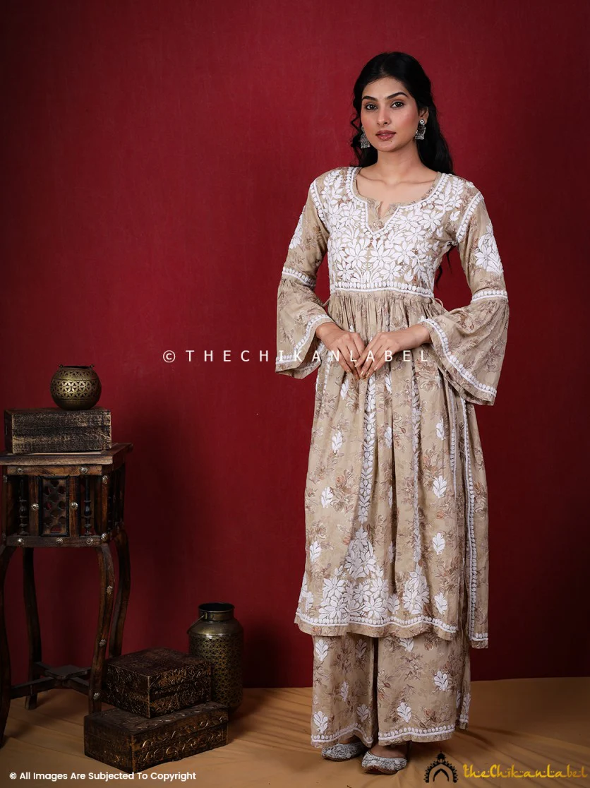 Eliza Modal Chikankari Kurta Set-Beige - Image 9