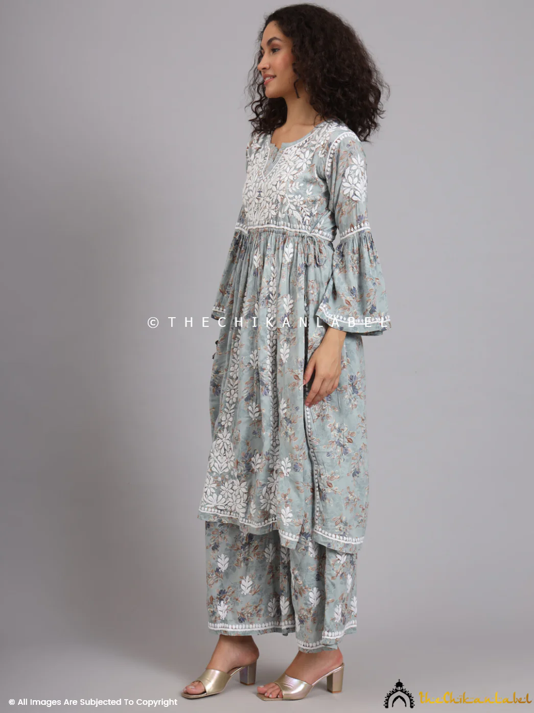 Eliza Modal Chikankari Kurta Set-Green - Image 11