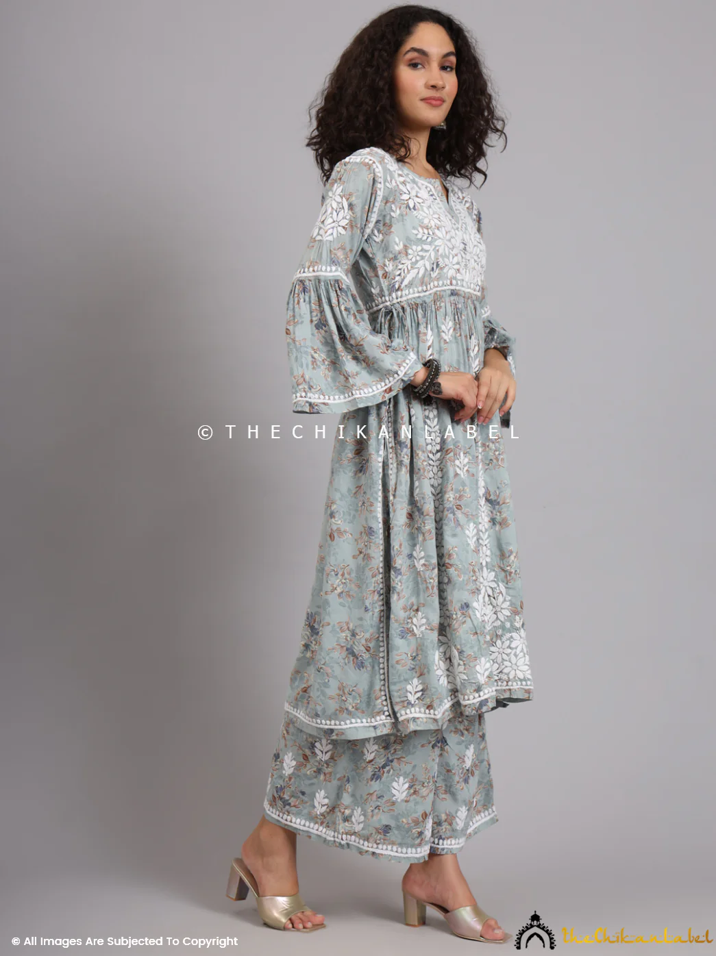 Eliza Modal Chikankari Kurta Set-Green - Image 12