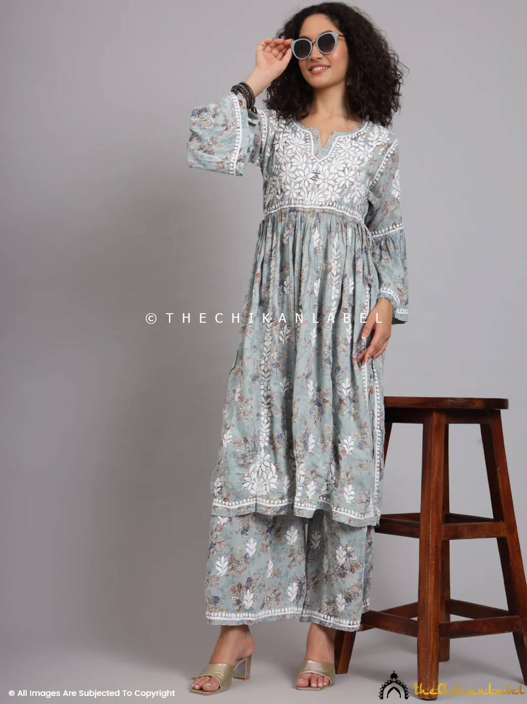 Eliza Modal Chikankari Kurta Set-Green - Image 13