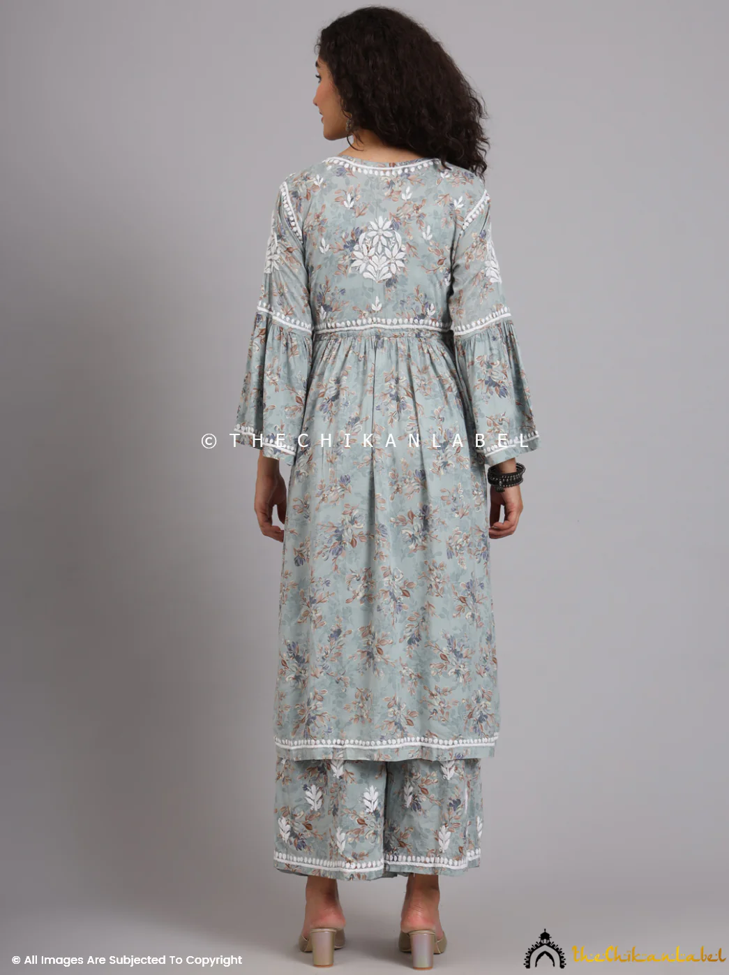 Eliza Modal Chikankari Kurta Set-Green - Image 3